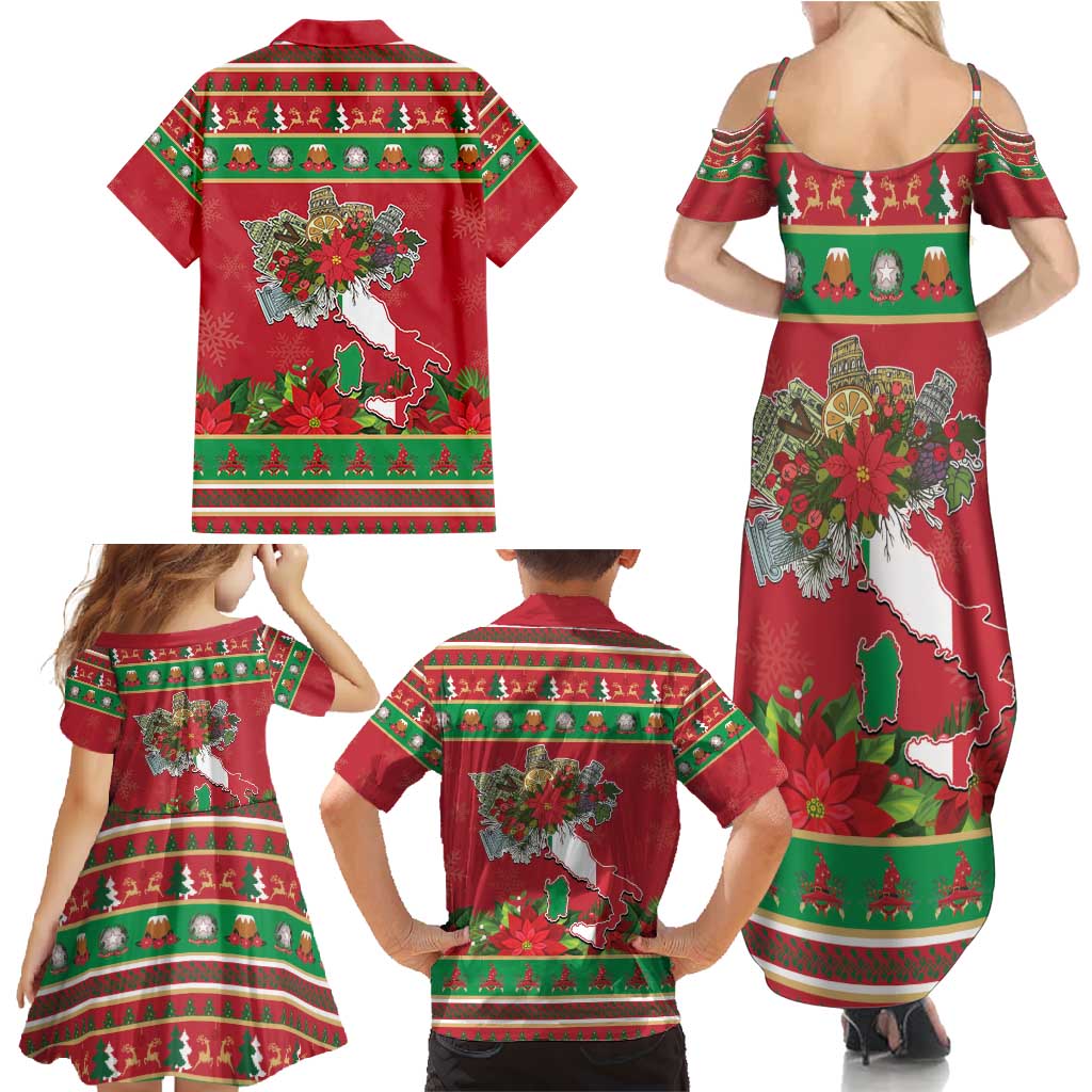 Italy Christmas Family Matching Summer Maxi Dress and Hawaiian Shirt Italian Map Poinsettia - Wonder Print Shop