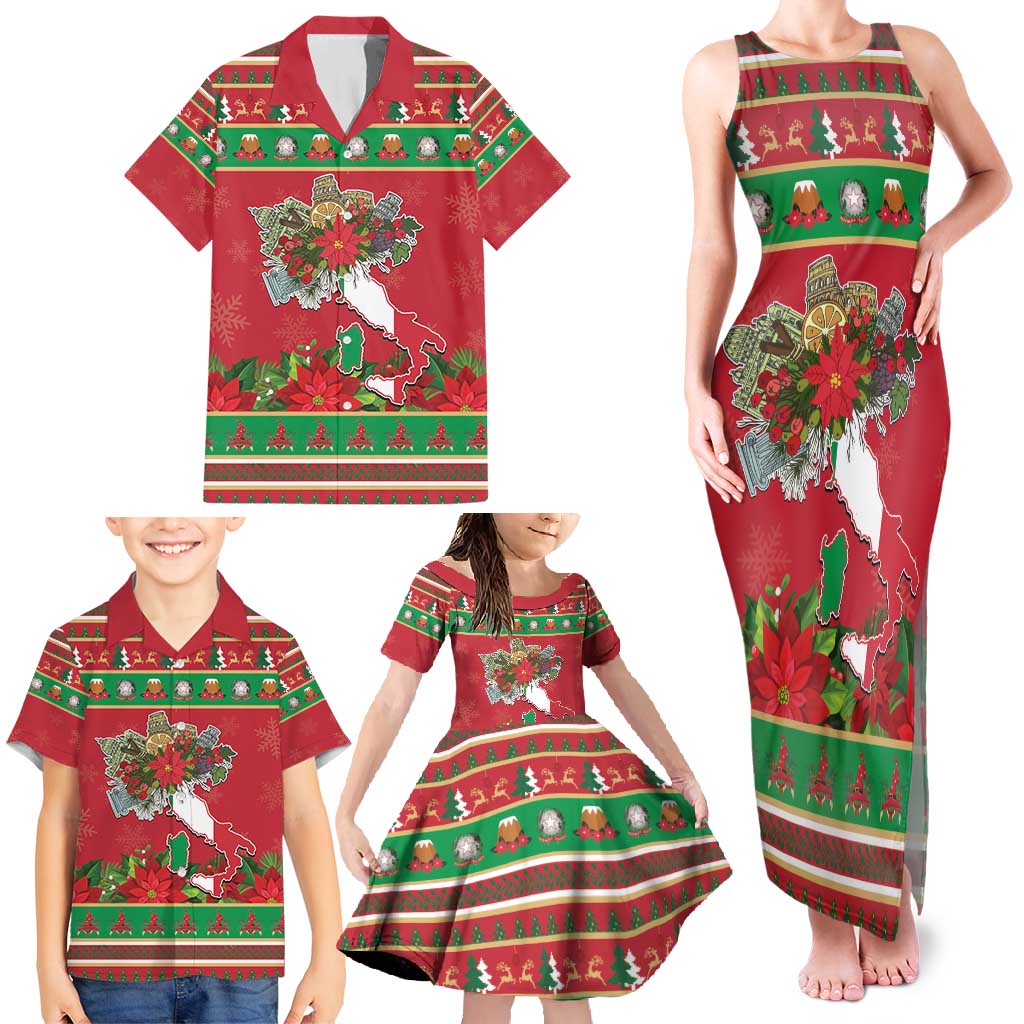 Italy Christmas Family Matching Tank Maxi Dress and Hawaiian Shirt Italian Map Poinsettia - Wonder Print Shop