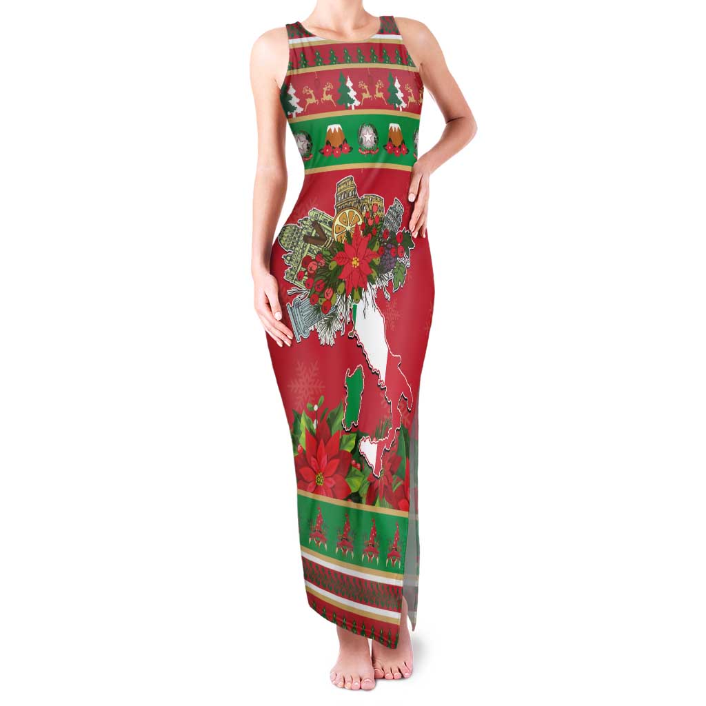Italy Christmas Family Matching Tank Maxi Dress and Hawaiian Shirt Italian Map Poinsettia - Wonder Print Shop
