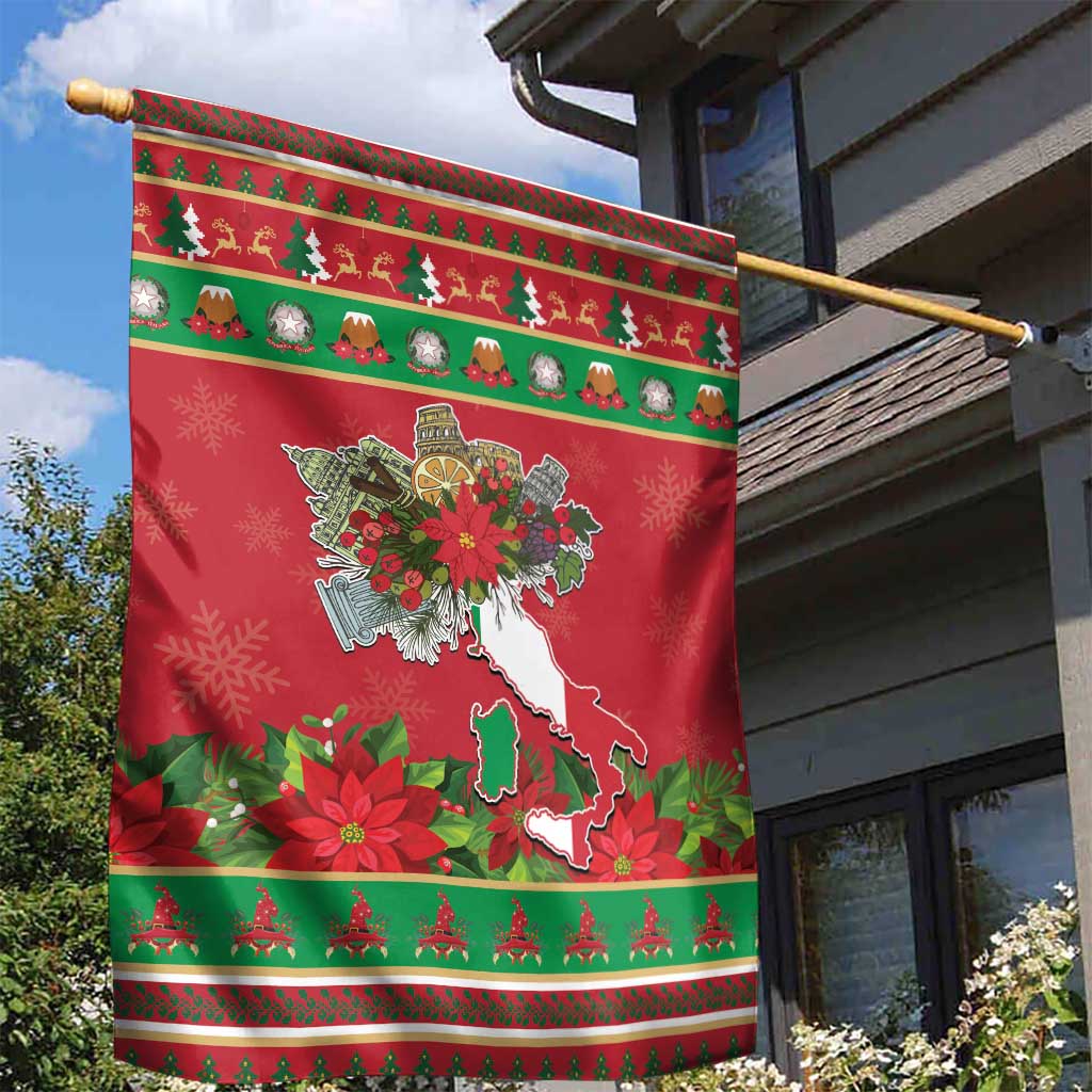 Italy Christmas Garden Flag Italian Map Poinsettia - Wonder Print Shop