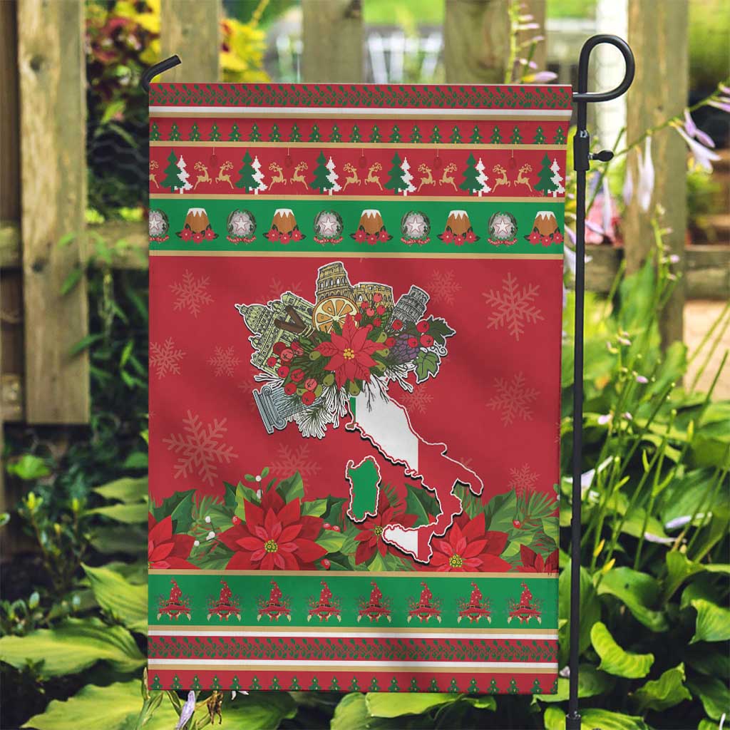 Italy Christmas Garden Flag Italian Map Poinsettia - Wonder Print Shop