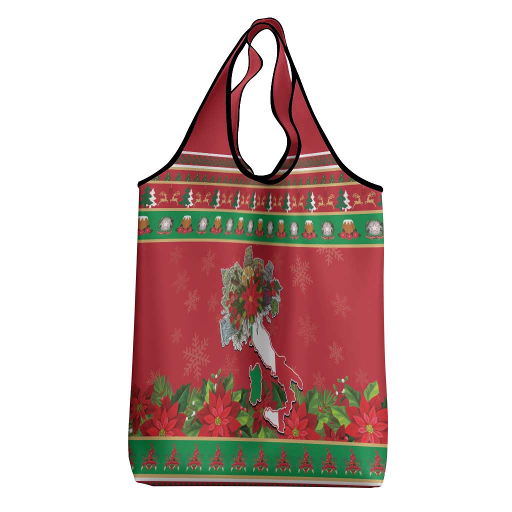 Italy Christmas Grocery Bag Italian Map Poinsettia - Wonder Print Shop