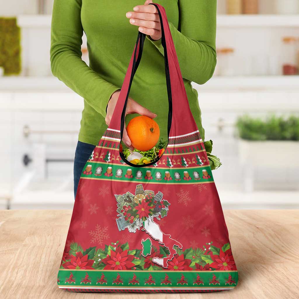 Italy Christmas Grocery Bag Italian Map Poinsettia - Wonder Print Shop