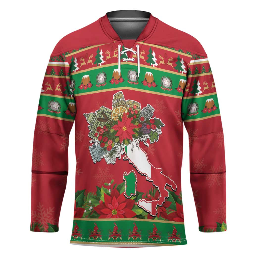 Italy Christmas Hockey Jersey Italian Map Poinsettia - Wonder Print Shop