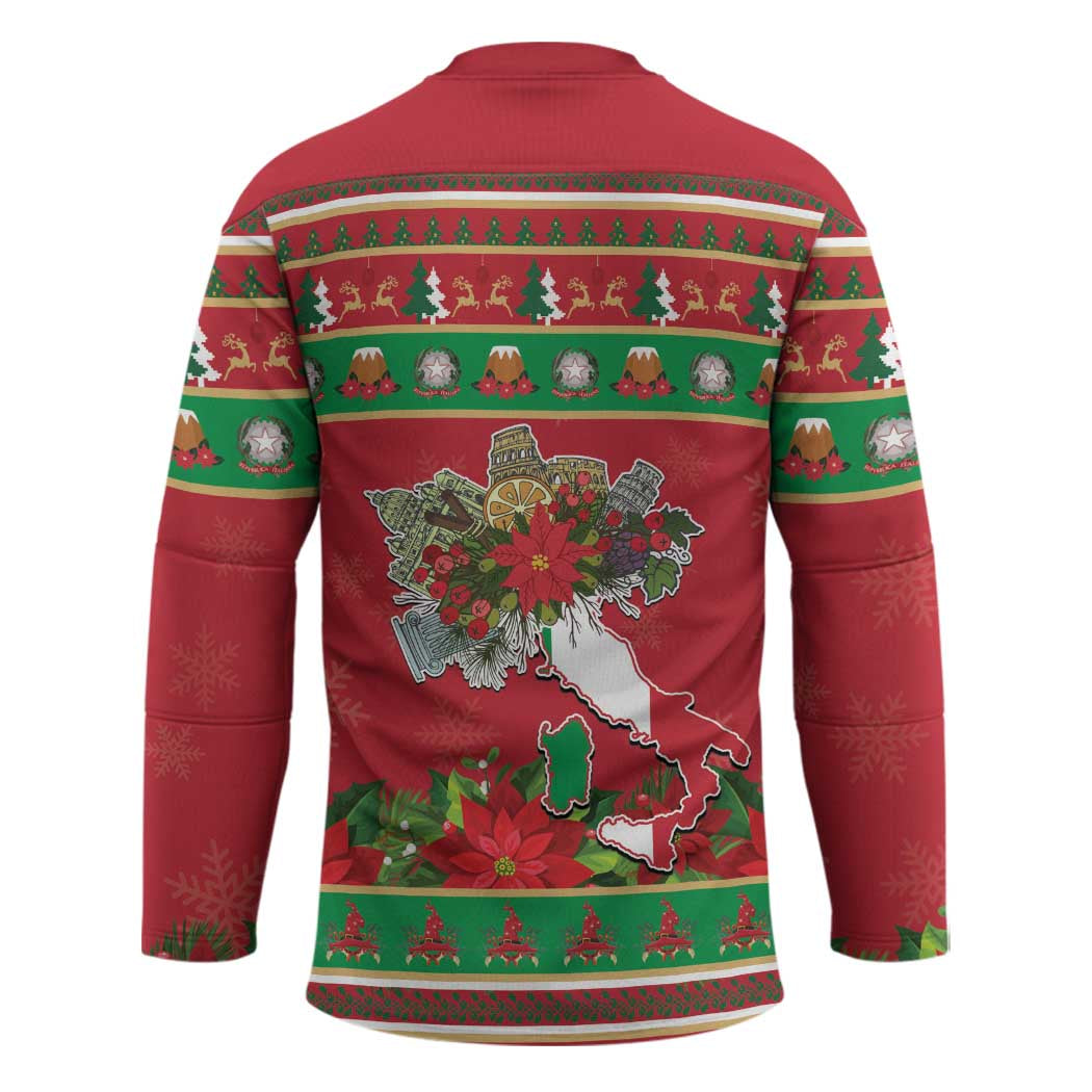 Italy Christmas Hockey Jersey Italian Map Poinsettia - Wonder Print Shop