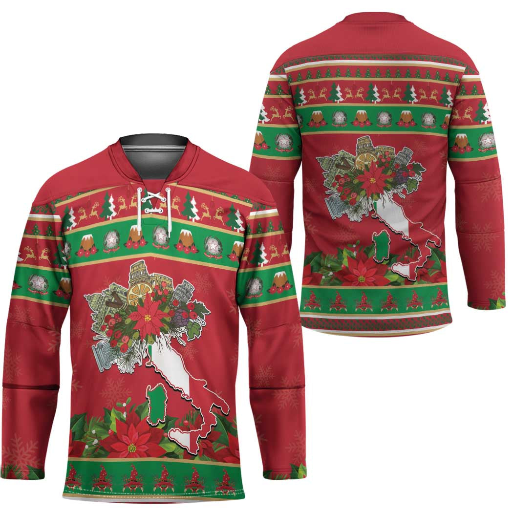 Italy Christmas Hockey Jersey Italian Map Poinsettia - Wonder Print Shop