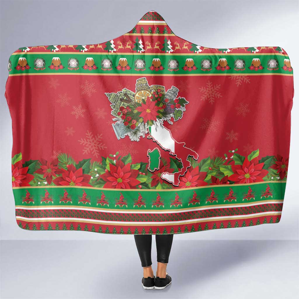 Italy Christmas Hooded Blanket Italian Map Poinsettia - Wonder Print Shop
