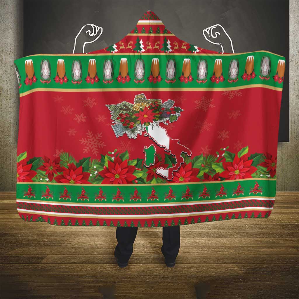 Italy Christmas Hooded Blanket Italian Map Poinsettia - Wonder Print Shop