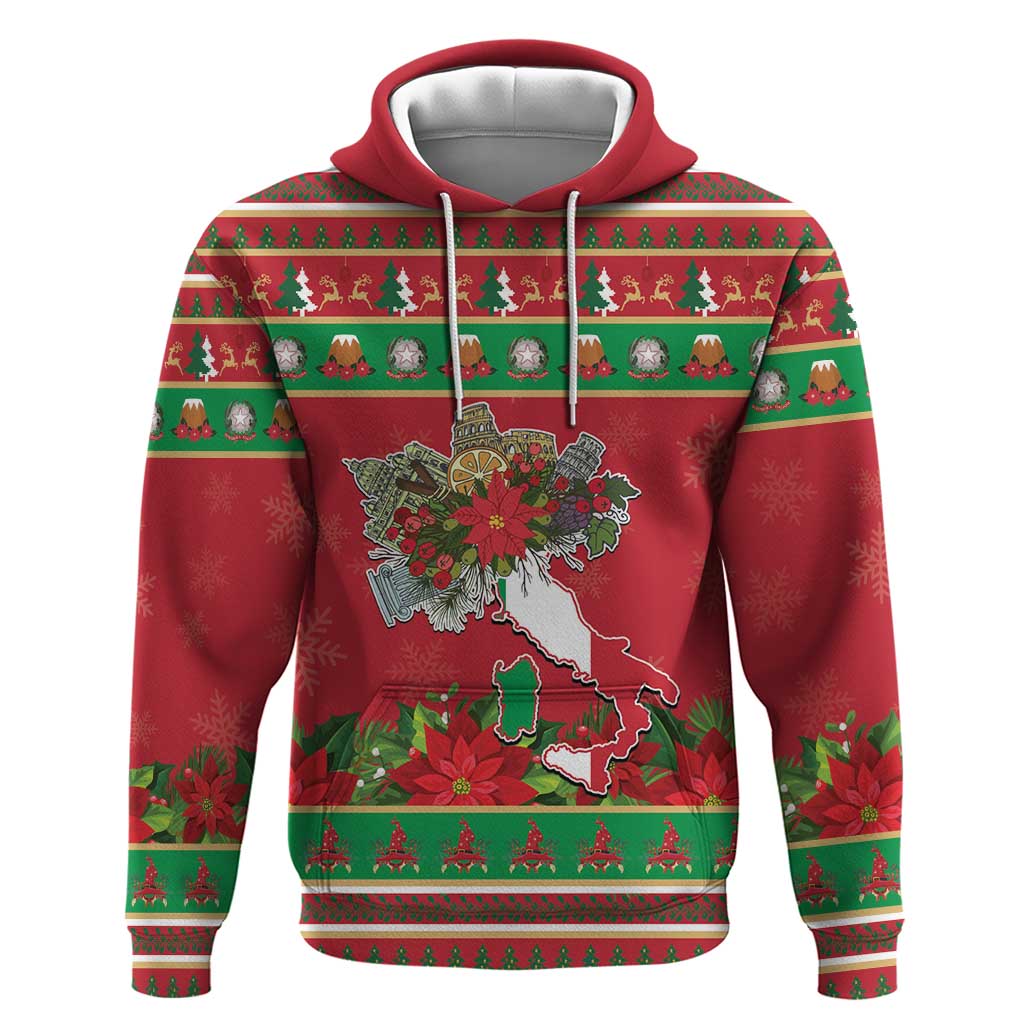 Italy Christmas Hoodie Italian Map Poinsettia - Wonder Print Shop