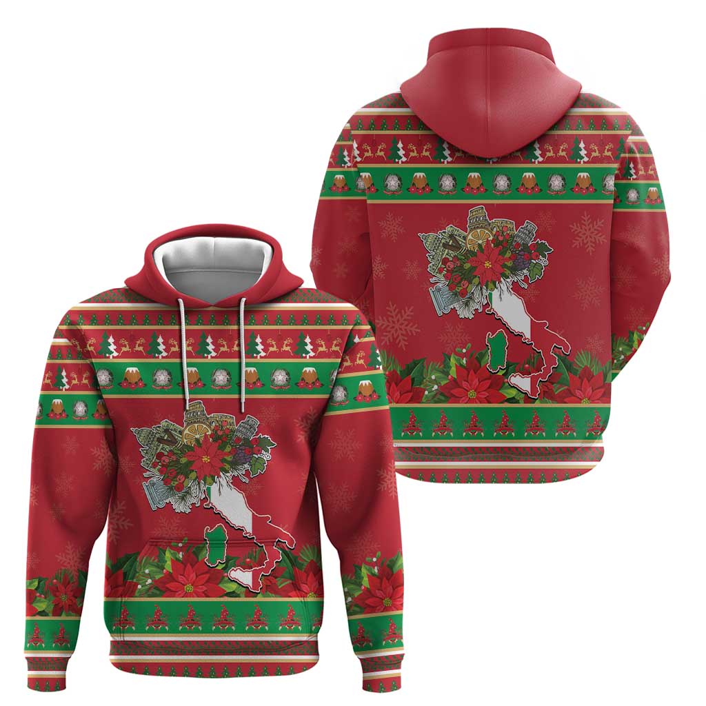 Italy Christmas Hoodie Italian Map Poinsettia - Wonder Print Shop