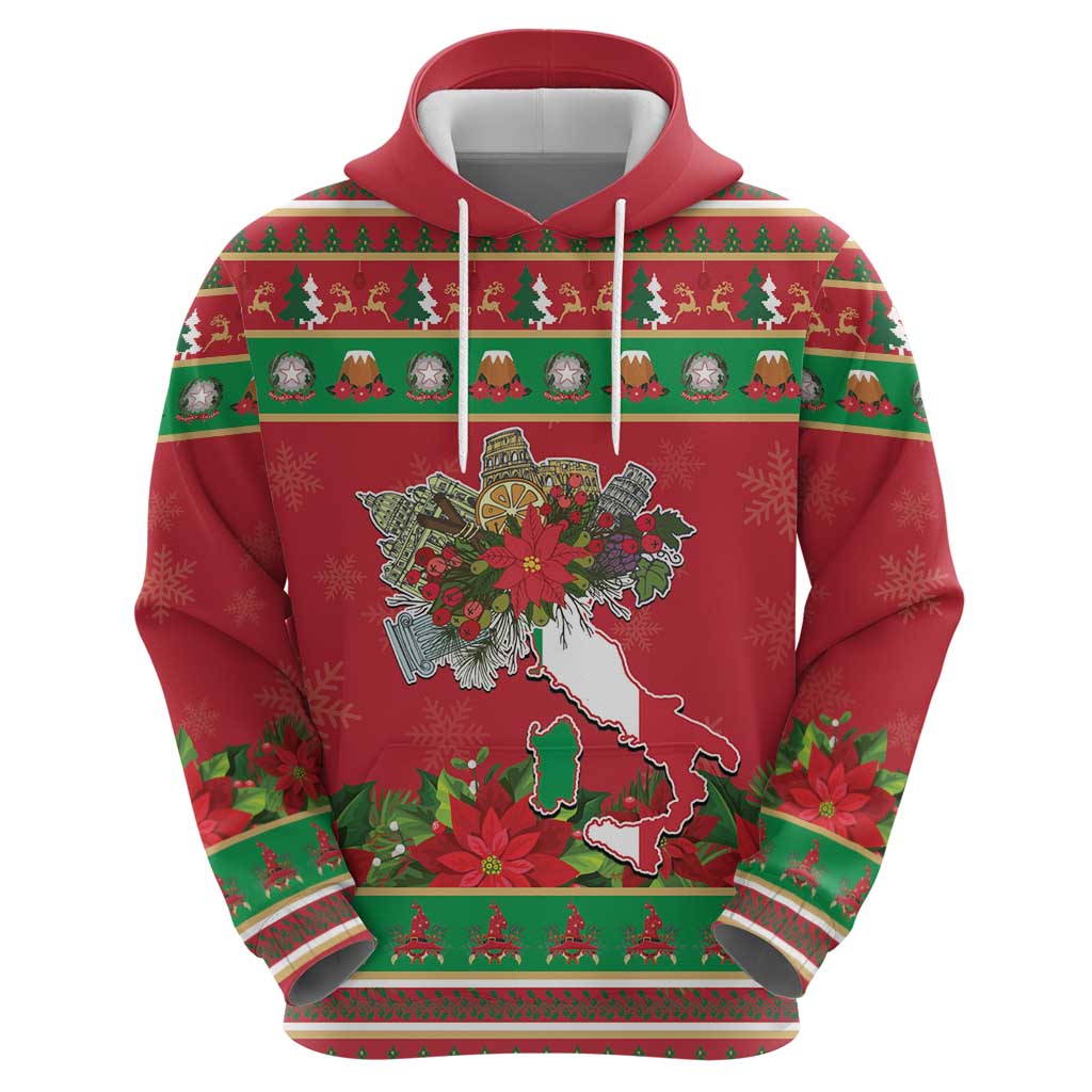 Italy Christmas Hoodie Italian Map Poinsettia - Wonder Print Shop