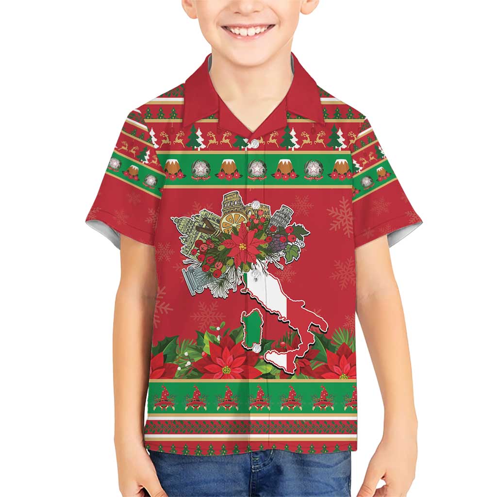 Italy Christmas Kid Hawaiian Shirt Italian Map Poinsettia - Wonder Print Shop