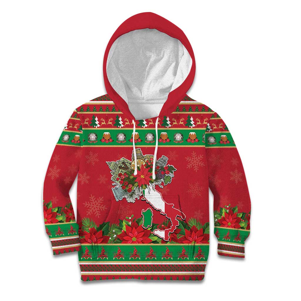 Italy Christmas Kid Hoodie Italian Map Poinsettia - Wonder Print Shop
