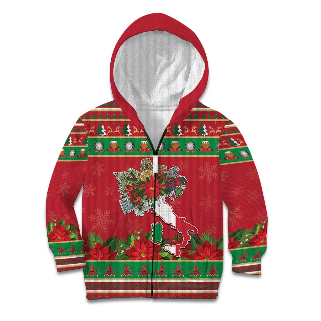 Italy Christmas Kid Hoodie Italian Map Poinsettia - Wonder Print Shop