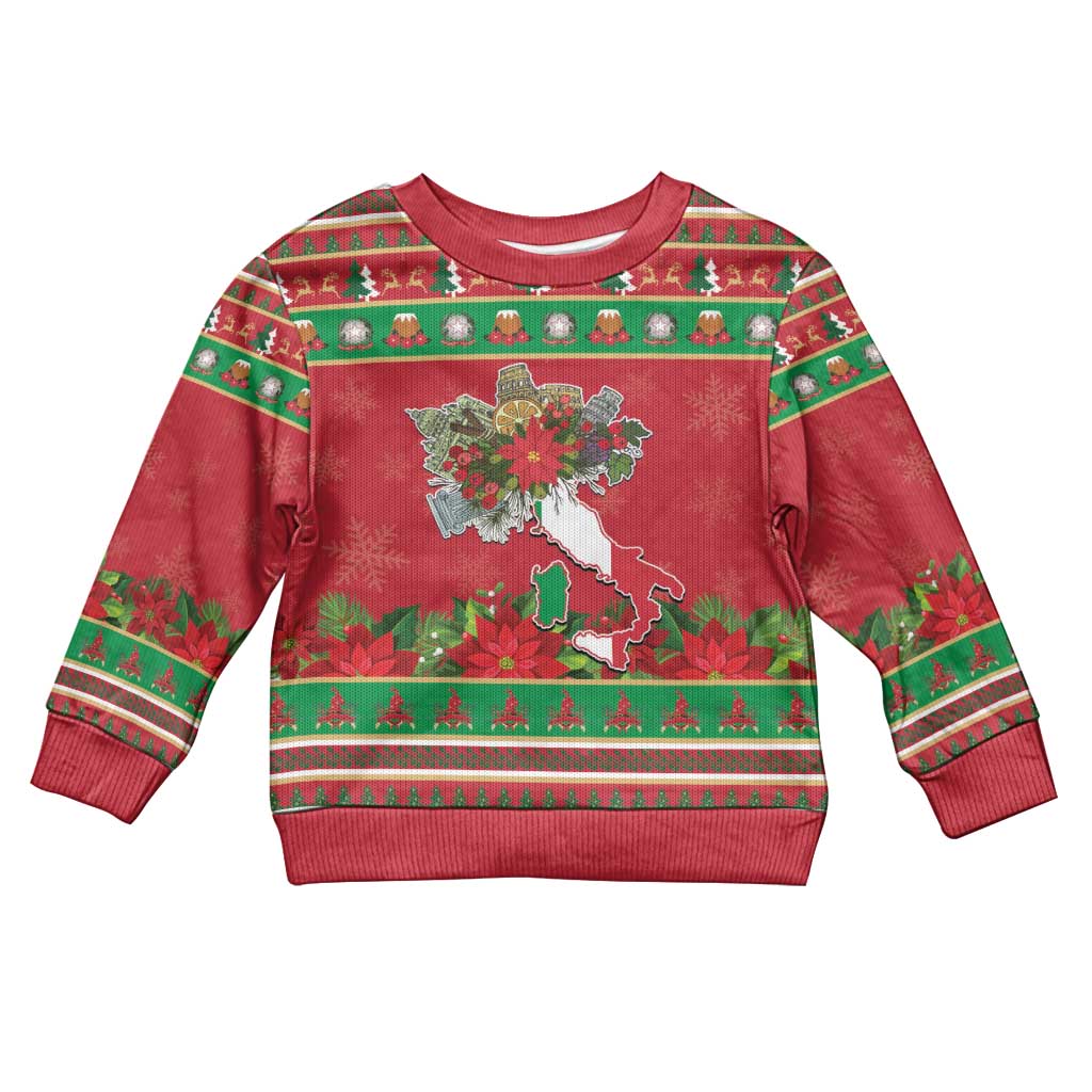 Italy Christmas Kid Ugly Christmas Sweater Italian Map Poinsettia - Wonder Print Shop