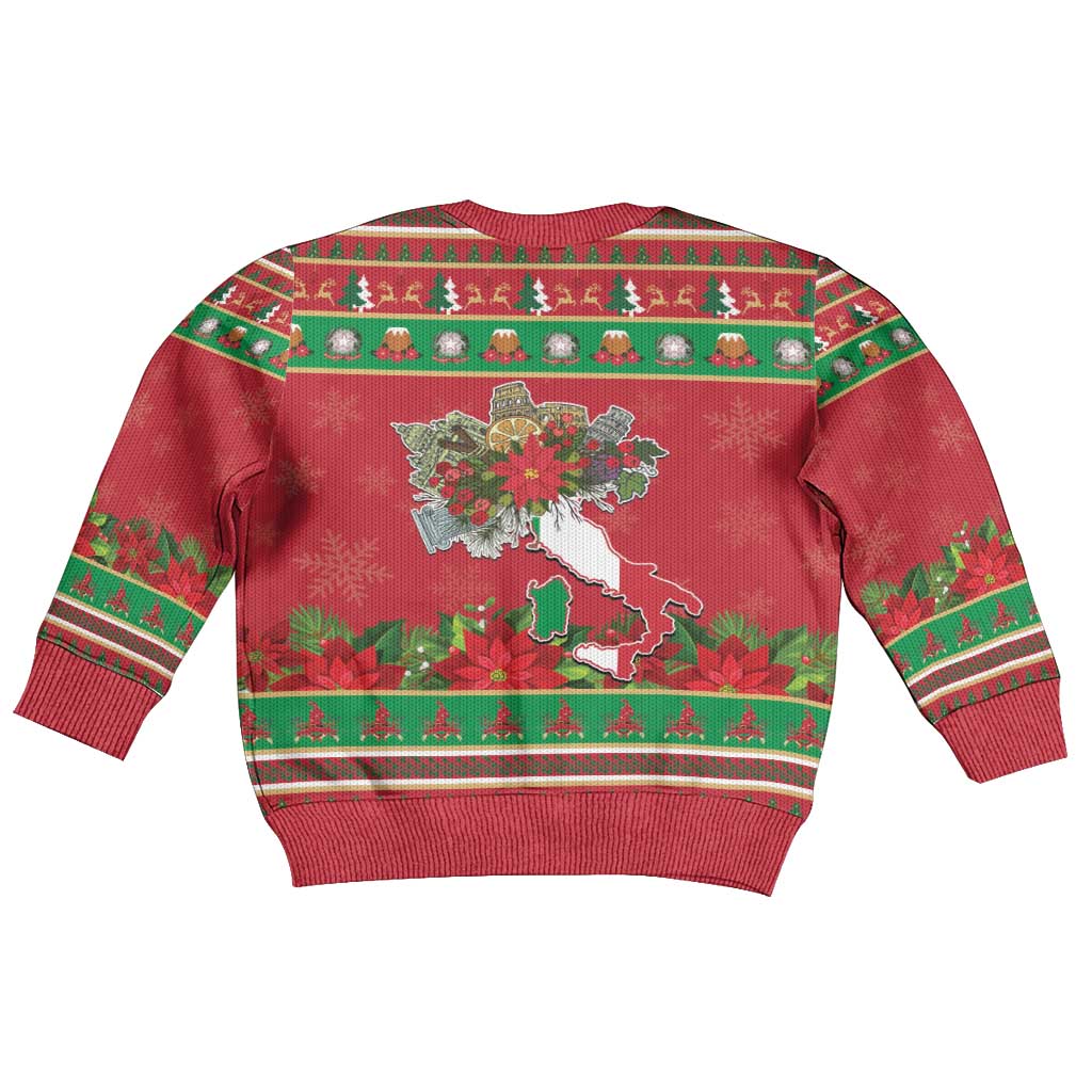 Italy Christmas Kid Ugly Christmas Sweater Italian Map Poinsettia - Wonder Print Shop