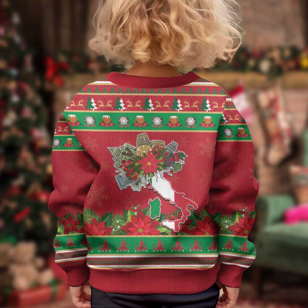 Italy Christmas Kid Ugly Christmas Sweater Italian Map Poinsettia - Wonder Print Shop