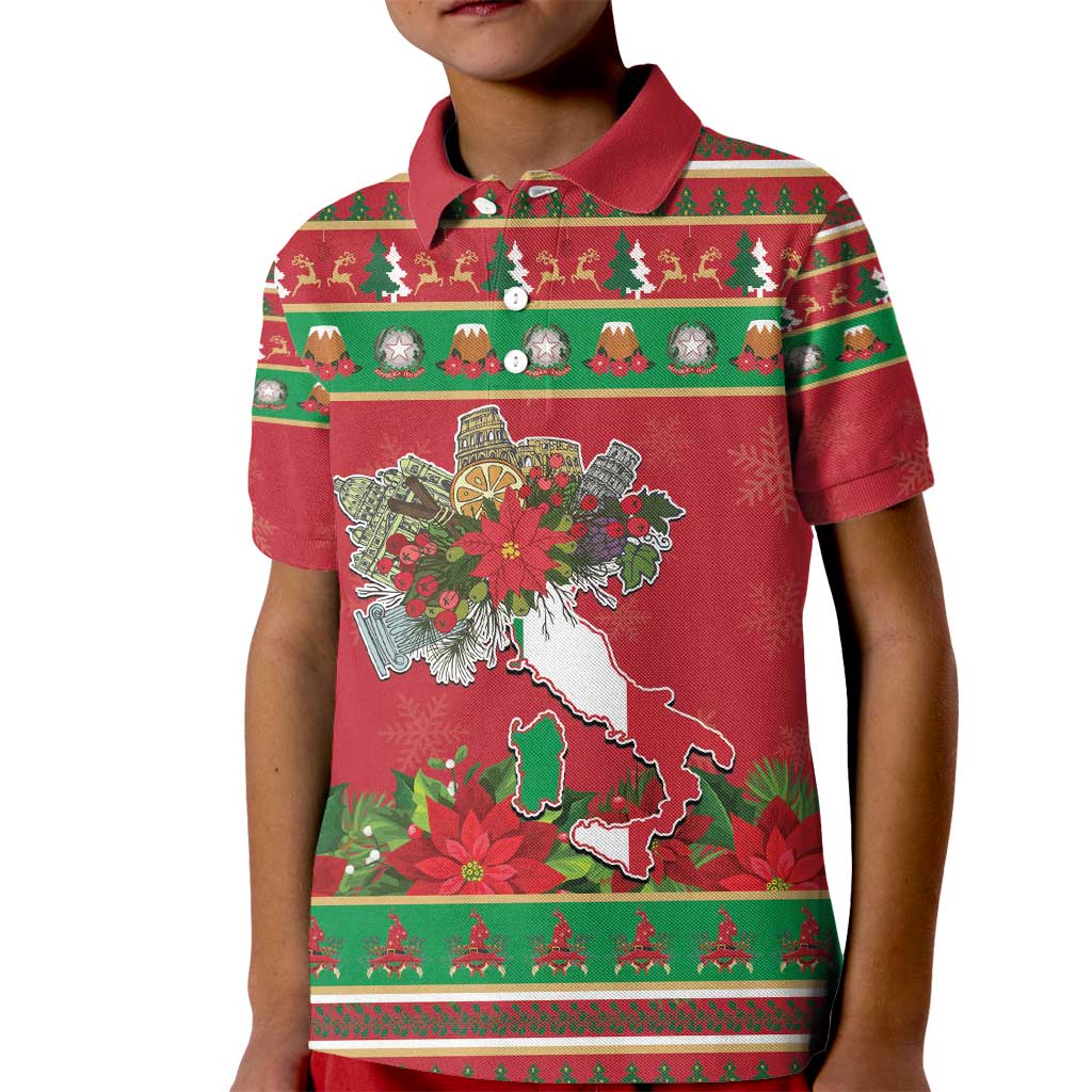 Italy Christmas Kid Polo Shirt Italian Map Poinsettia - Wonder Print Shop