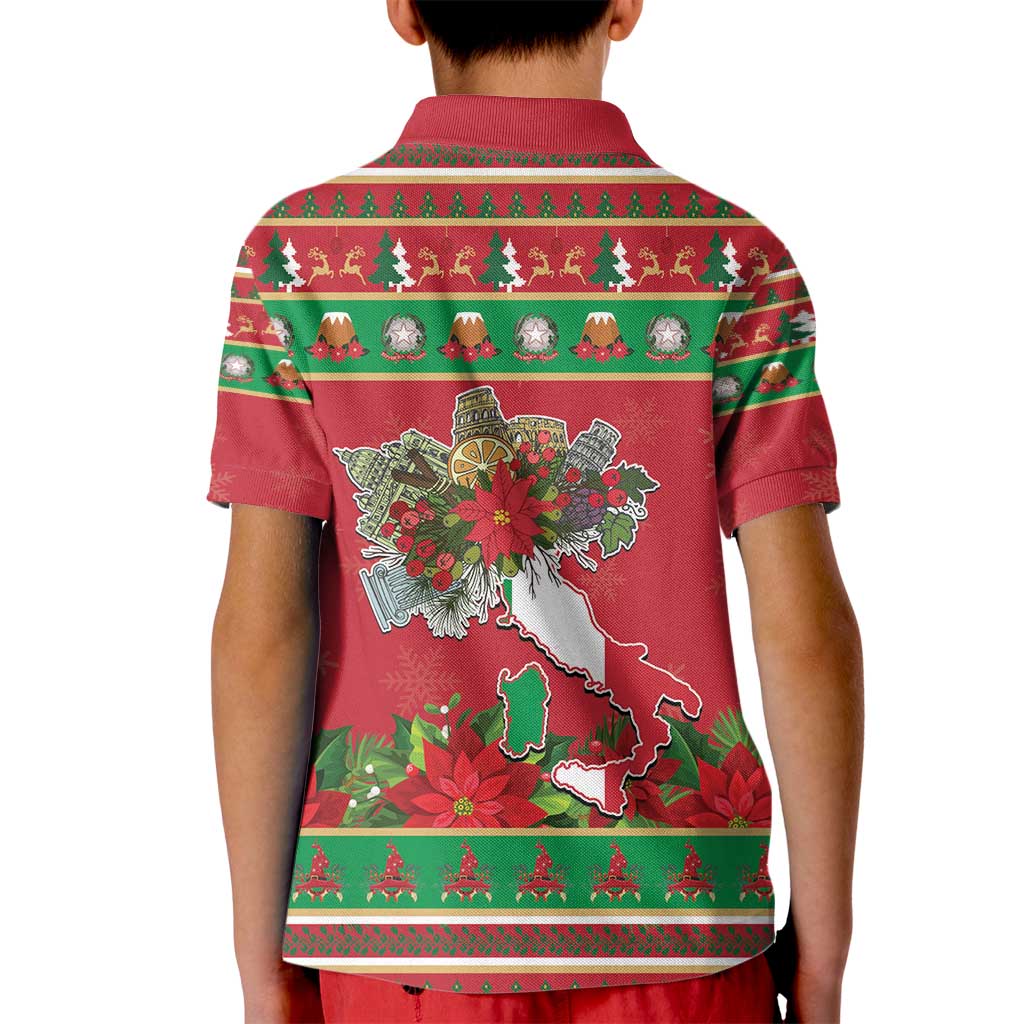 Italy Christmas Kid Polo Shirt Italian Map Poinsettia - Wonder Print Shop