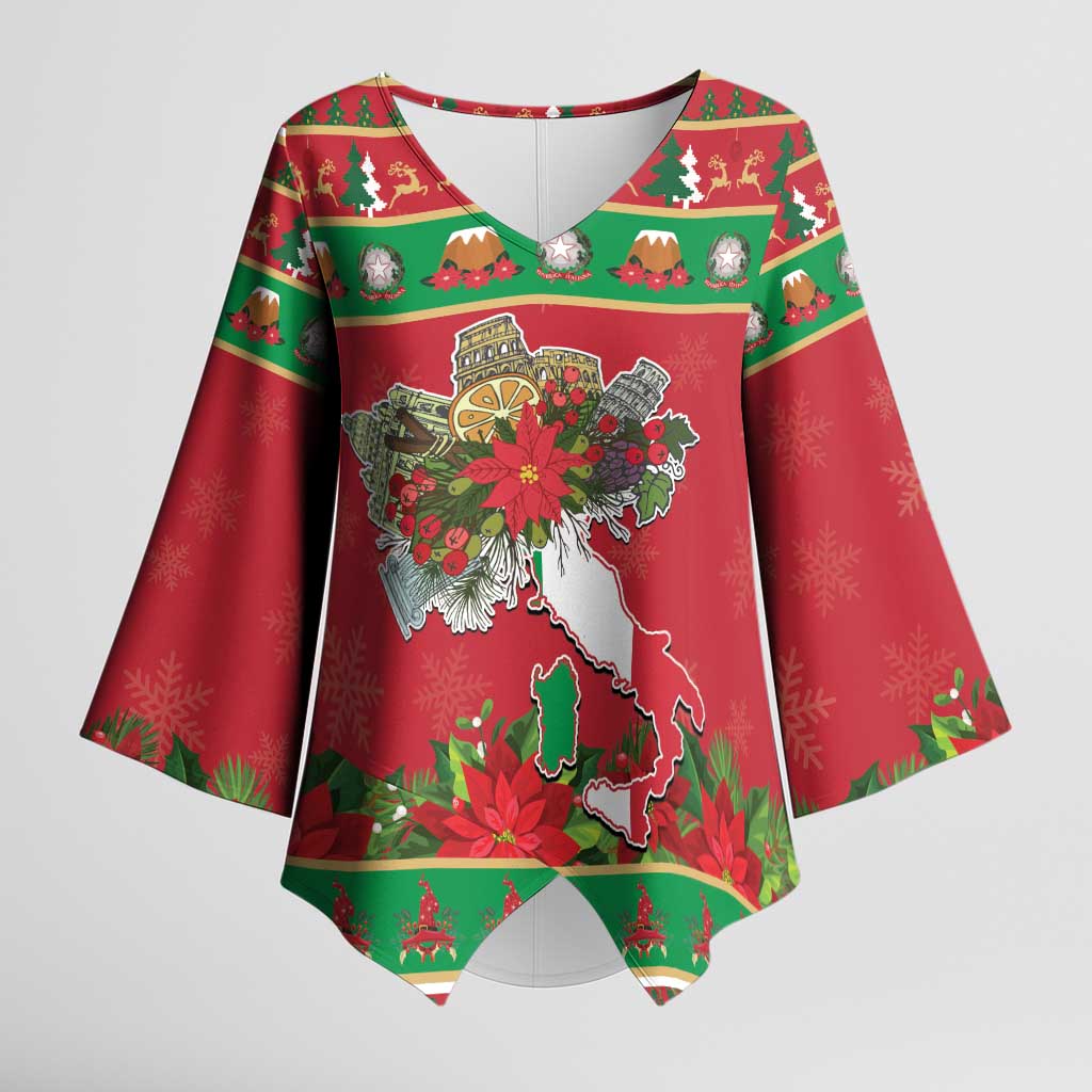 Italy Christmas Kimono Sleeve Blouse Italian Map Poinsettia - Wonder Print Shop