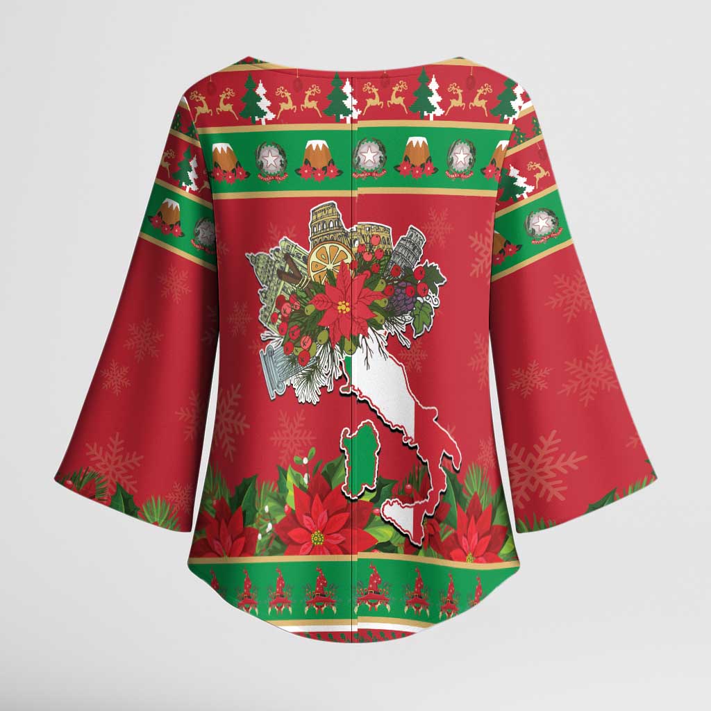 Italy Christmas Kimono Sleeve Blouse Italian Map Poinsettia - Wonder Print Shop