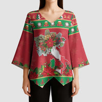 Italy Christmas Kimono Sleeve Blouse Italian Map Poinsettia - Wonder Print Shop