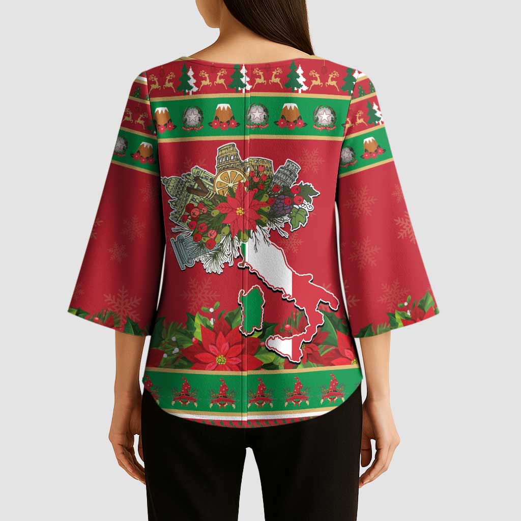 Italy Christmas Kimono Sleeve Blouse Italian Map Poinsettia - Wonder Print Shop