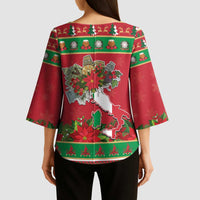 Italy Christmas Kimono Sleeve Blouse Italian Map Poinsettia - Wonder Print Shop
