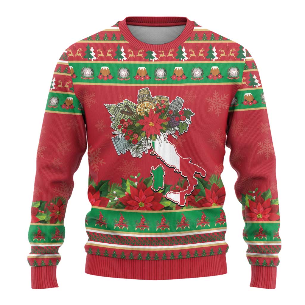 Italy Christmas Ugly Christmas Sweater Italian Map Poinsettia - Wonder Print Shop