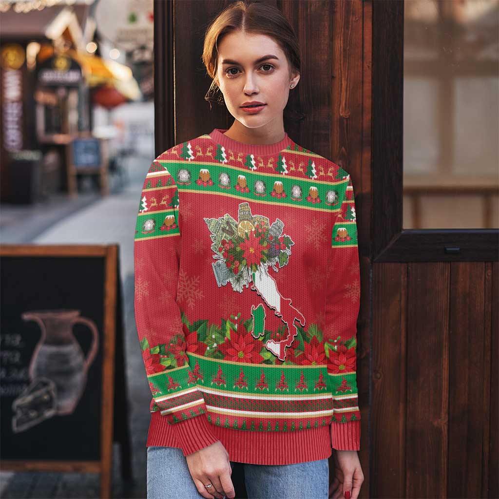 Italy Christmas Ugly Christmas Sweater Italian Map Poinsettia - Wonder Print Shop