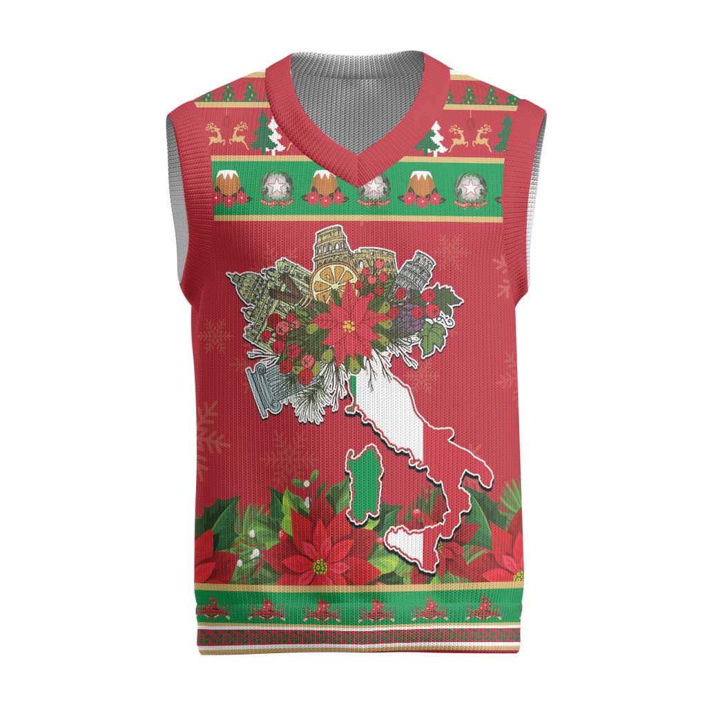 Italy Christmas Knitted V-Neck Vest Italian Map Poinsettia - Wonder Print Shop