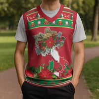 Italy Christmas Knitted V-Neck Vest Italian Map Poinsettia - Wonder Print Shop
