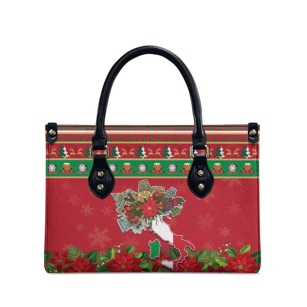Italy Christmas Leather Bag Italian Map Poinsettia - Wonder Print Shop
