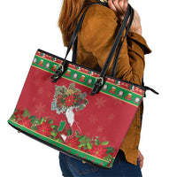 Italy Christmas Leather Tote Bag Italian Map Poinsettia - Wonder Print Shop