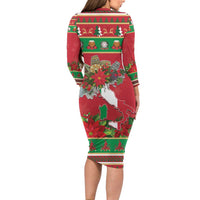 Italy Christmas Long Sleeve Bodycon Dress Italian Map Poinsettia - Wonder Print Shop