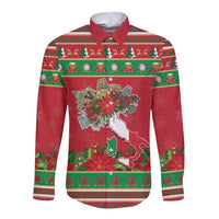 Italy Christmas Long Sleeve Button Shirt Italian Map Poinsettia - Wonder Print Shop