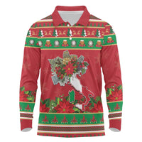 Italy Christmas Long Sleeve Polo Shirt Italian Map Poinsettia - Wonder Print Shop