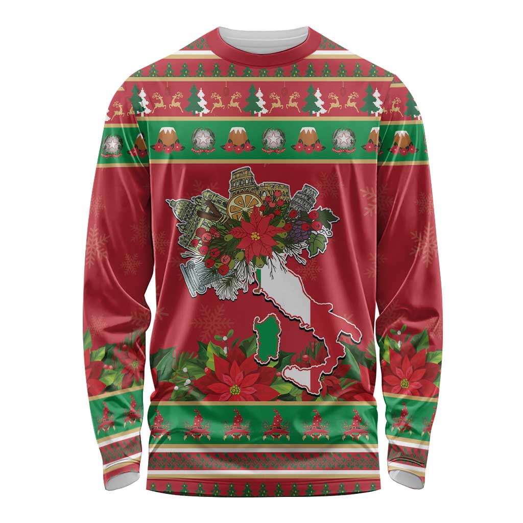 Italy Christmas Long Sleeve Shirt Italian Map Poinsettia - Wonder Print Shop