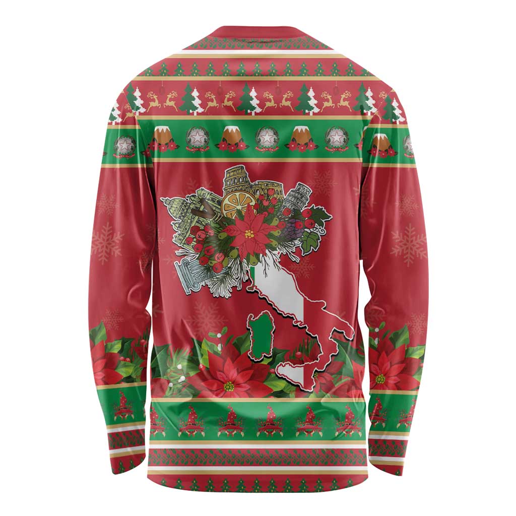 Italy Christmas Long Sleeve Shirt Italian Map Poinsettia - Wonder Print Shop