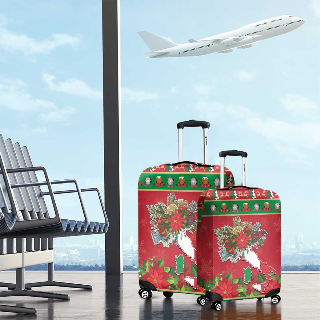 Italy Christmas Luggage Cover Italian Map Poinsettia - Wonder Print Shop