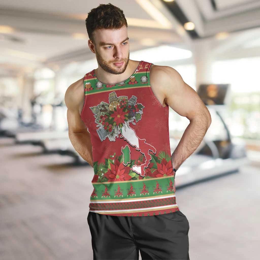 Italy Christmas Men Tank Top Italian Map Poinsettia - Wonder Print Shop