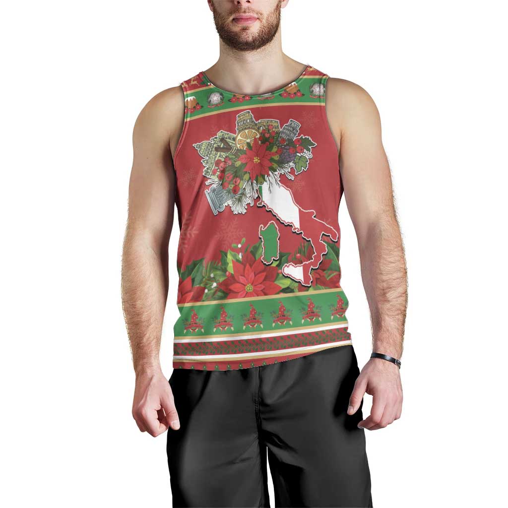 Italy Christmas Men Tank Top Italian Map Poinsettia - Wonder Print Shop