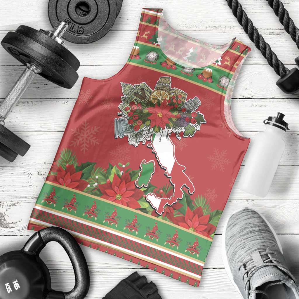 Italy Christmas Men Tank Top Italian Map Poinsettia - Wonder Print Shop
