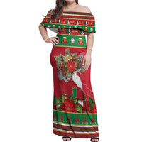 Italy Christmas Off Shoulder Maxi Dress Italian Map Poinsettia - Wonder Print Shop