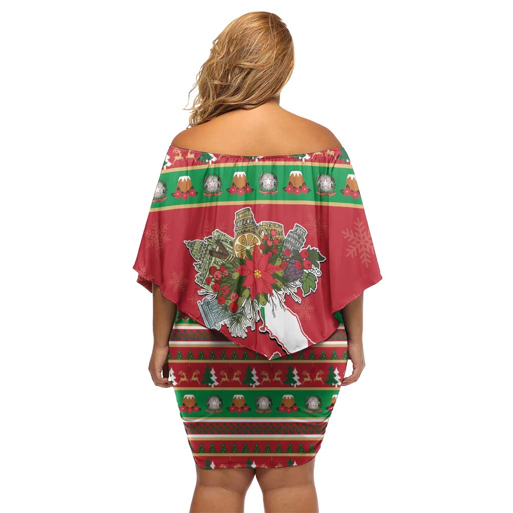 Italy Christmas Off Shoulder Short Dress Italian Map Poinsettia - Wonder Print Shop