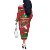 Italy Christmas Off The Shoulder Long Sleeve Dress Italian Map Poinsettia - Wonder Print Shop