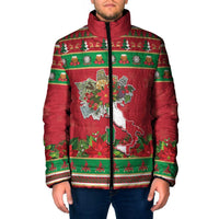 Italy Christmas Padded Jacket Italian Map Poinsettia - Wonder Print Shop