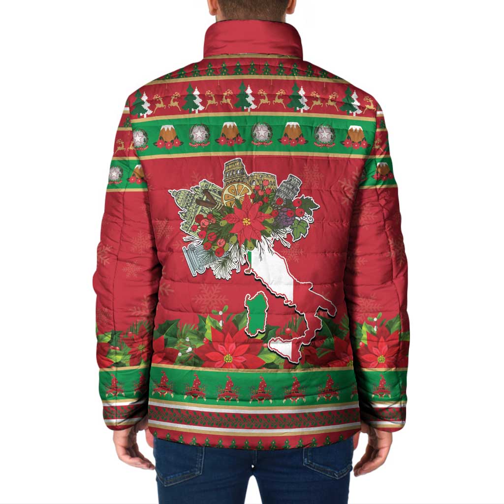 Italy Christmas Padded Jacket Italian Map Poinsettia - Wonder Print Shop
