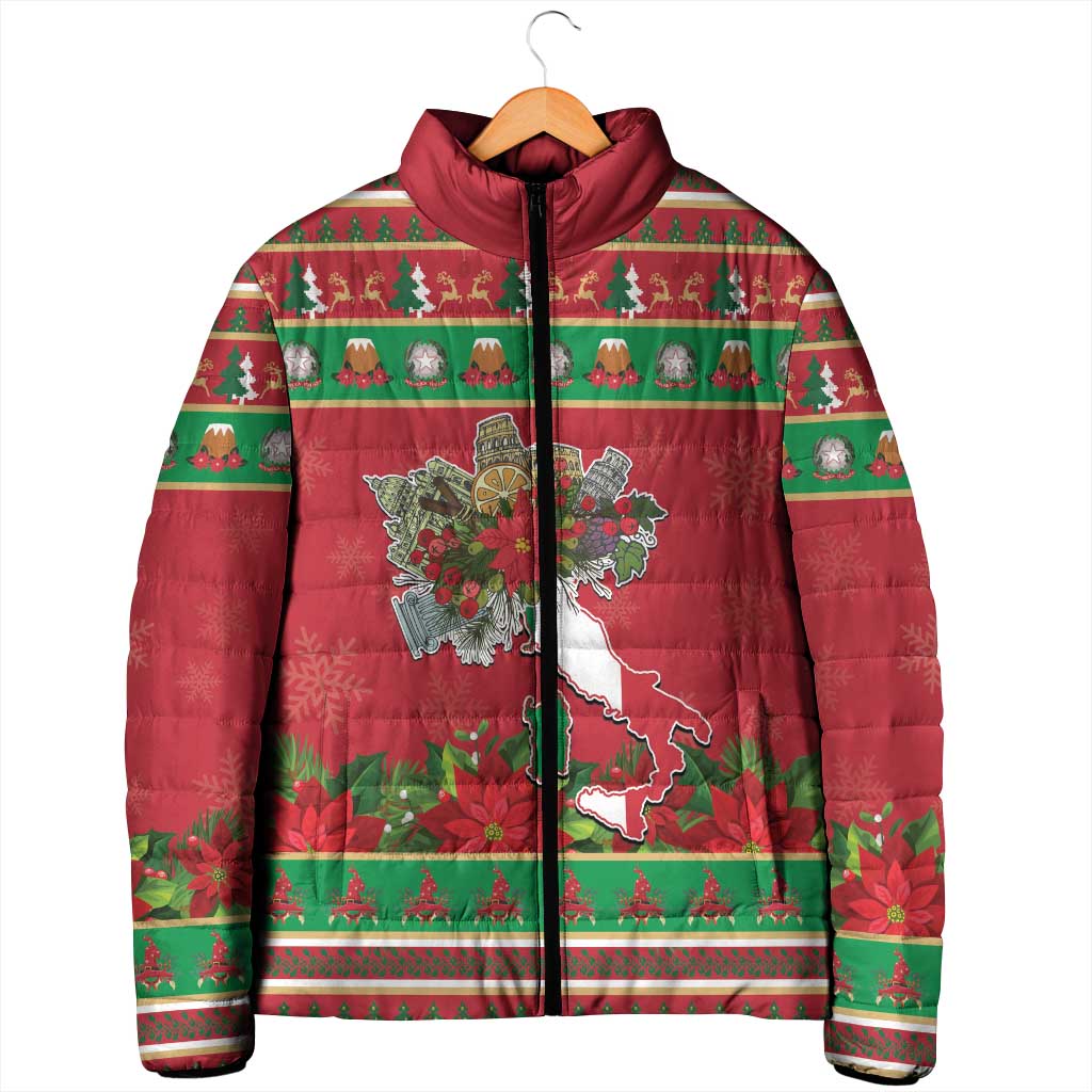 Italy Christmas Padded Jacket Italian Map Poinsettia - Wonder Print Shop