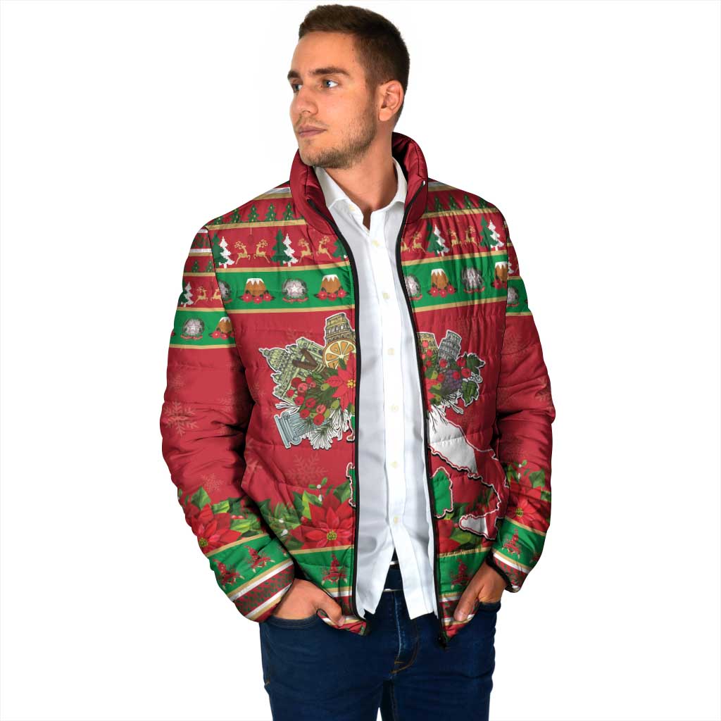 Italy Christmas Padded Jacket Italian Map Poinsettia - Wonder Print Shop